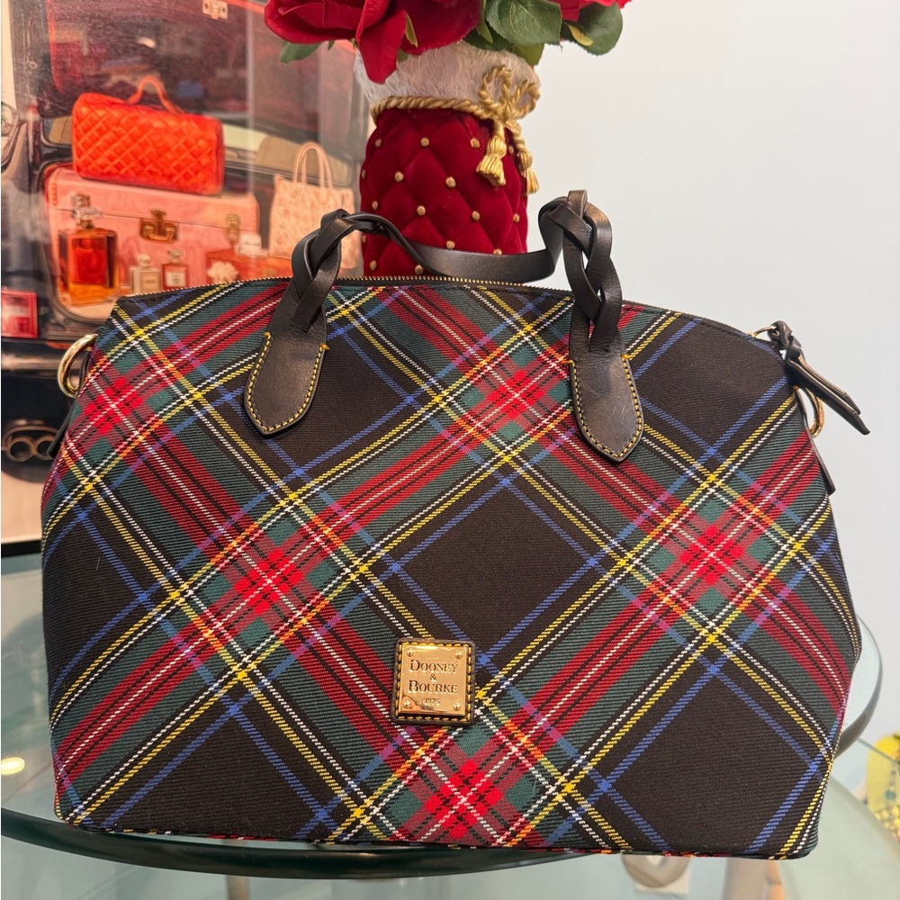 Dooney & Bourke Tartan Satchel - Red, Blue, Yellow, and Black